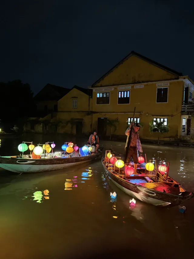 Lantern boats on the river at night in Hoi An
